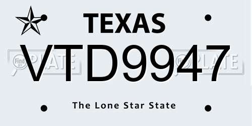 VTD9947 Texas License Plate