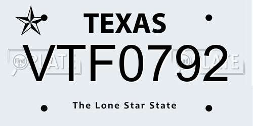 VTF0792 Texas License Plate