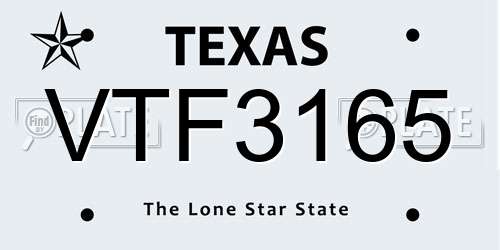 VTF3165 Texas License Plate