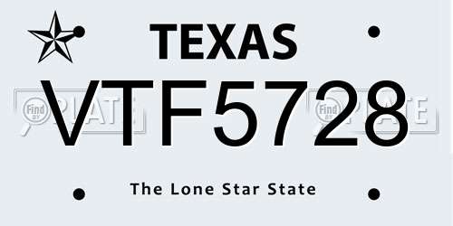 VTF5728 Texas License Plate