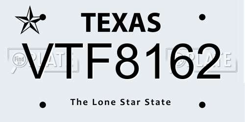 VTF8162 Texas License Plate