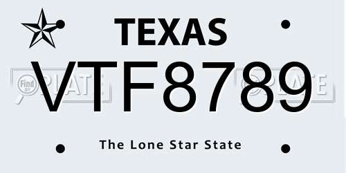 VTF8789 Texas License Plate