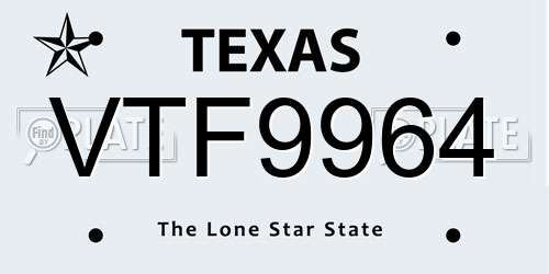 VTF9964 Texas License Plate