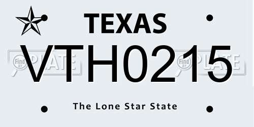 VTH0215 Texas License Plate