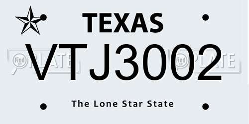 VTJ3002 Texas License Plate