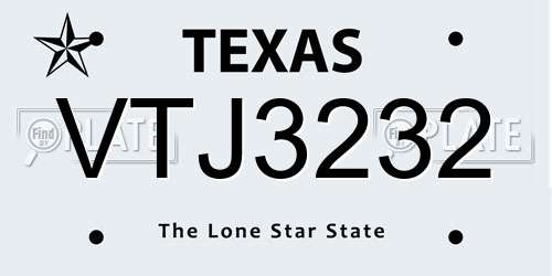 VTJ3232 Texas License Plate