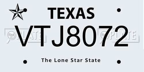 VTJ8072 Texas License Plate