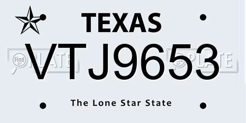 VTJ9653 Texas License Plate