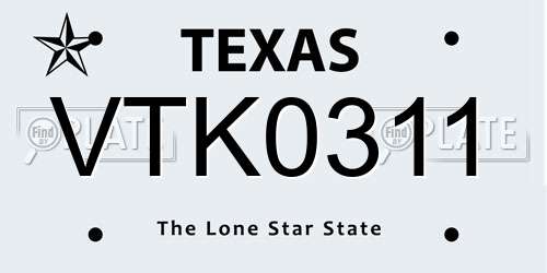 VTK0311 Texas License Plate