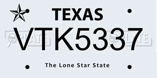 VTK5337 Texas License Plate