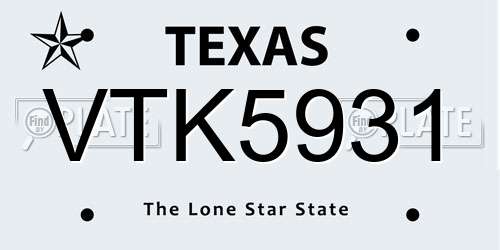 VTK5931 Texas License Plate