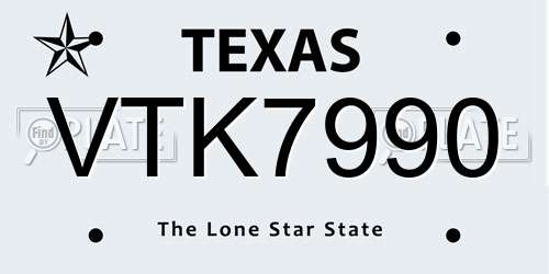 VTK7990 Texas License Plate