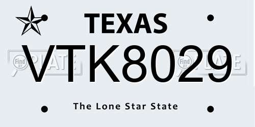 VTK8029 Texas License Plate