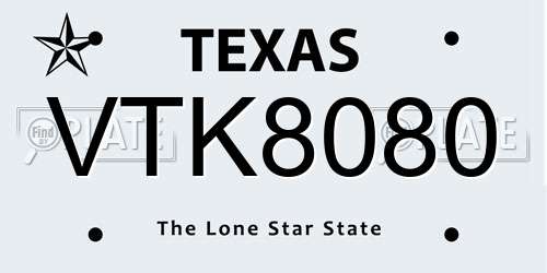 VTK8080 Texas License Plate
