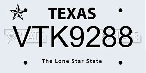 VTK9288 Texas License Plate
