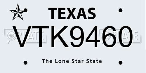VTK9460 Texas License Plate