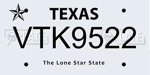 VTK9522 Texas License Plate