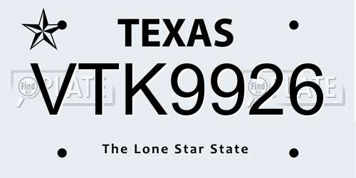 VTK9926 Texas License Plate