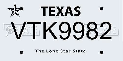 VTK9982 Texas License Plate