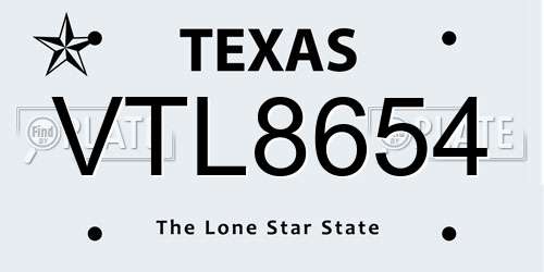 VTL8654 Texas License Plate