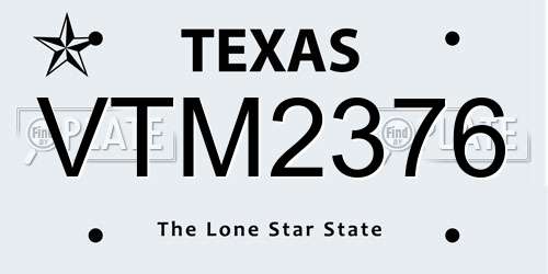VTM2376 Texas License Plate