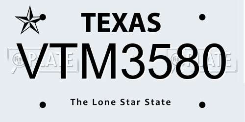VTM3580 Texas License Plate