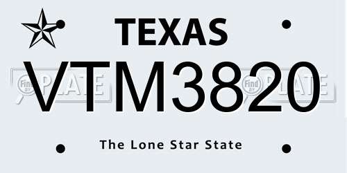 VTM3820 Texas License Plate