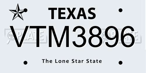 VTM3896 Texas License Plate