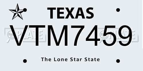 VTM7459 Texas License Plate