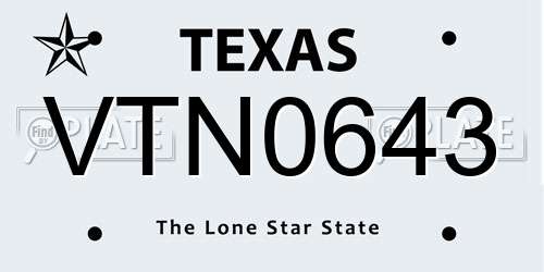 VTN0643 Texas License Plate