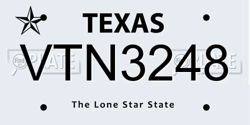 VTN3248 Texas License Plate