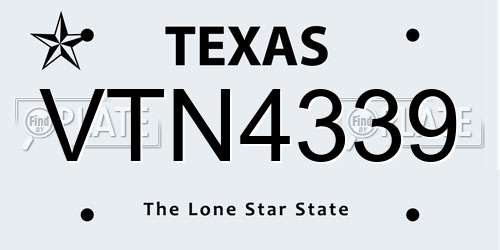 VTN4339 Texas License Plate