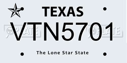 VTN5701 Texas License Plate
