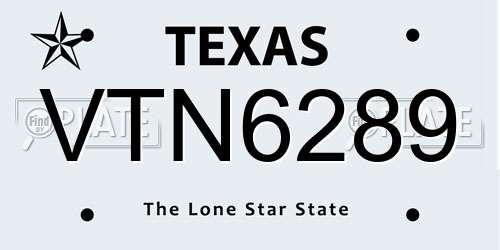 VTN6289 Texas License Plate