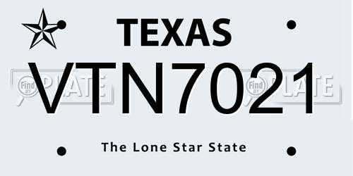 VTN7021 Texas License Plate