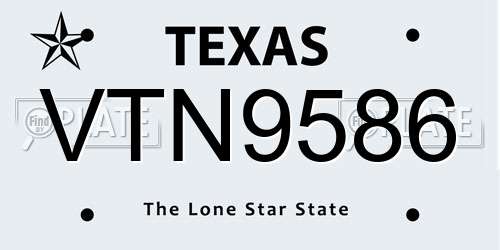 VTN9586 Texas License Plate