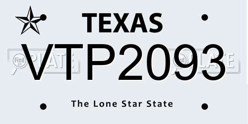 VTP2093 Texas License Plate