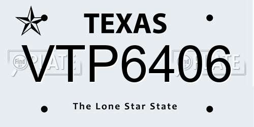VTP6406 Texas License Plate