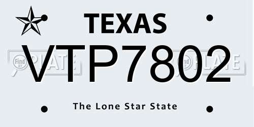 VTP7802 Texas License Plate