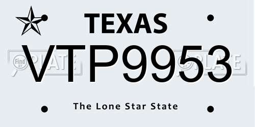 VTP9953 Texas License Plate