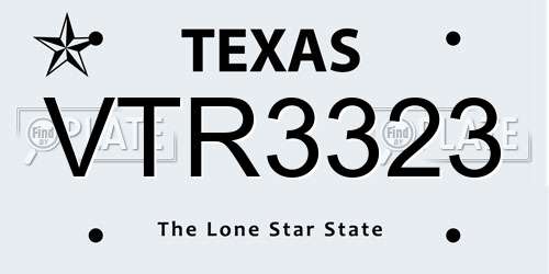 VTR3323 Texas License Plate