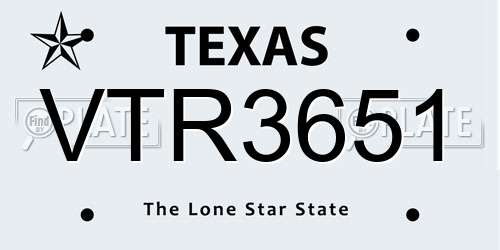 VTR3651 Texas License Plate