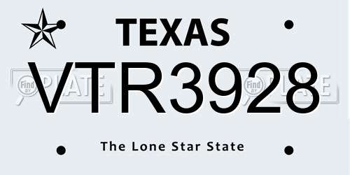 VTR3928 Texas License Plate