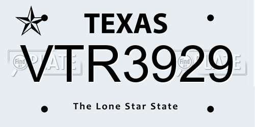 VTR3929 Texas License Plate
