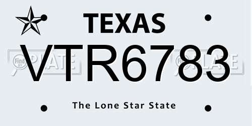 VTR6783 Texas License Plate