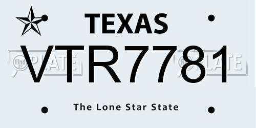 VTR7781 Texas License Plate