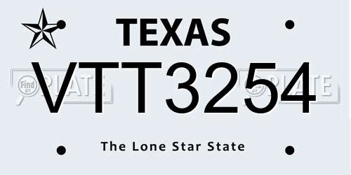 VTT3254 Texas License Plate