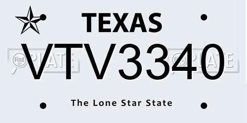 VTV3340 Texas License Plate