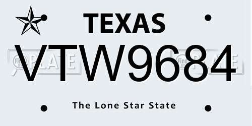 VTW9684 Texas License Plate