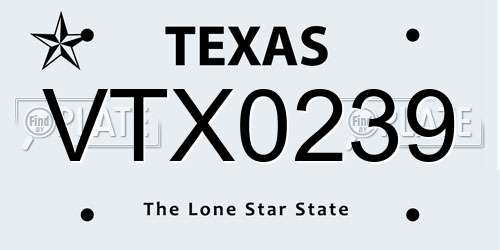 VTX0239 Texas License Plate